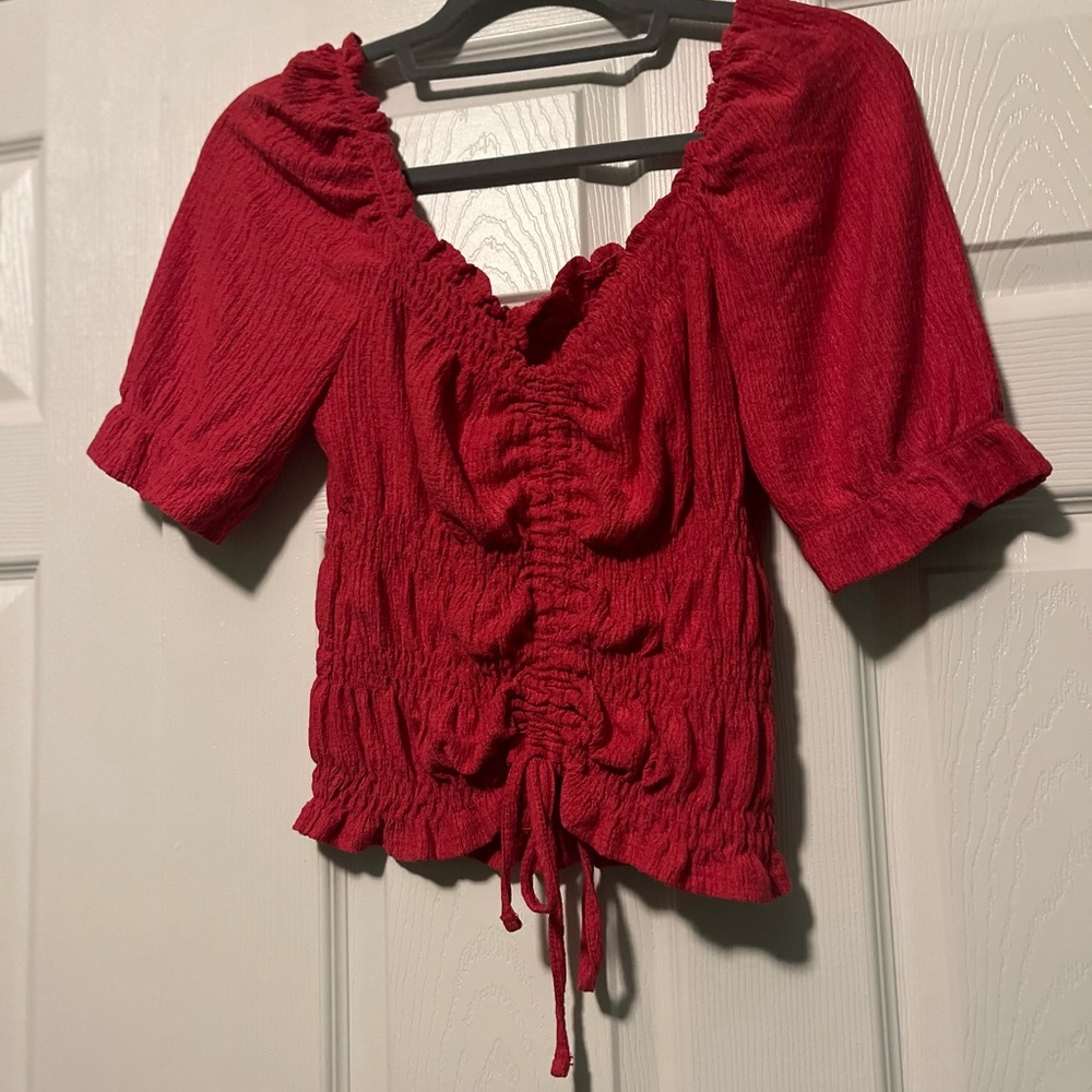 Pilcro Anthropologie Coral Pink Ruched Blouse